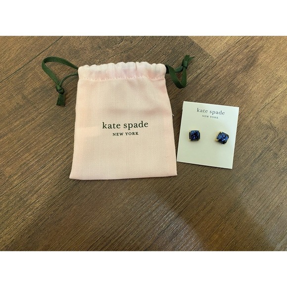 New Kate Spade Square Mini Stud Earrings $32 Blue Glitter Gold - Picture 1 of 4